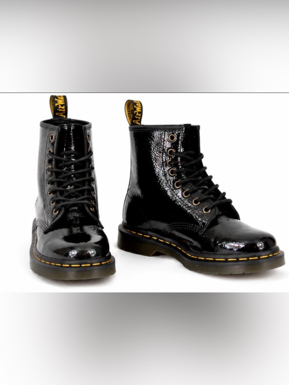 Dr. Martens Black Patent Distressed Lace-Up Boots Size 6
